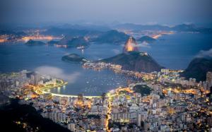 Brazil, Rio de Janeiro, evening, sea, lights, coast, houses, mountains wallpaper thumb