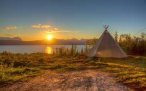 Lovely Tepee On A Lake Shore At Sundown Hdr wallpaper thumb