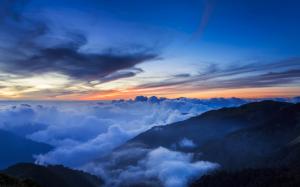 Taiwan, National Park, mountains, trees, mist, clouds, sky, evening, sunset wallpaper thumb