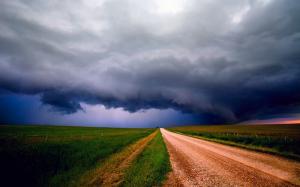 Storm, clouds, sky, fields, road wallpaper thumb