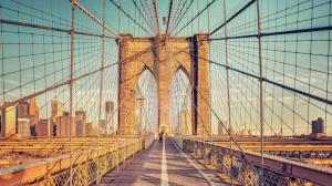 Brooklyn Bridge Bridge New York Buildings Skyscrapers Path Trial Cables HD wallpaper thumb