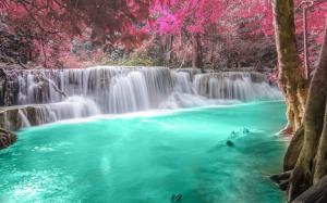 Waterfalls, forest, river, autumn wallpaper thumb