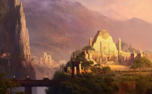 Ancient temples in the mountain valley wallpaper thumb