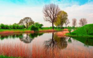 England, nature spring, trees, river, grass wallpaper thumb