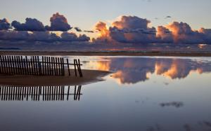 Fence Water Reflection Clouds HD wallpaper thumb