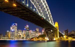 Sydney Bridge Night Lights Buildings Skyscrapers River HD wallpaper thumb