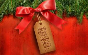 new year, christmas, bow, congratulation, fur-tree wallpaper thumb