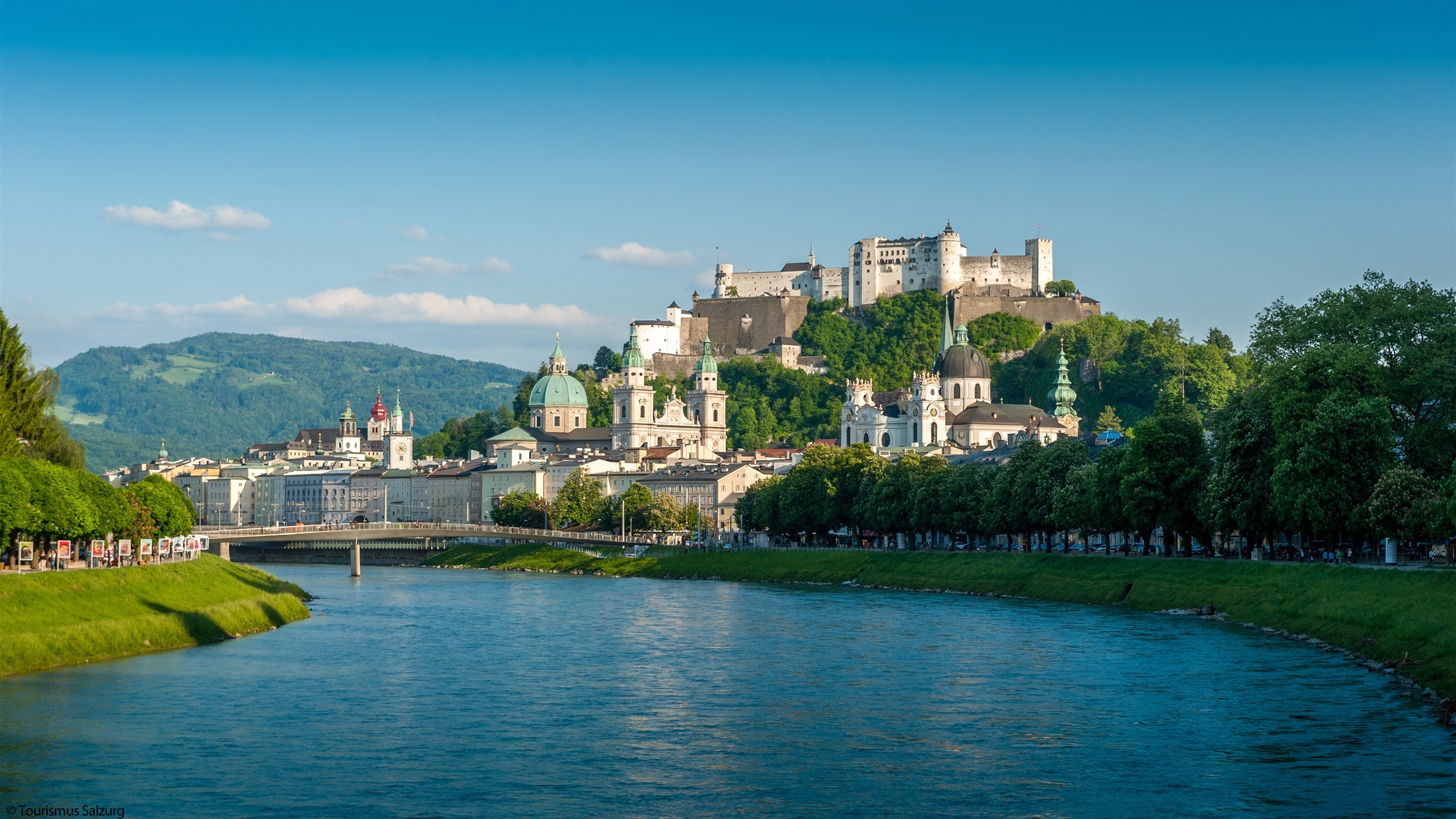 Salzburg, Austria, river, bridge, houses, mountains wallpaper | travel
