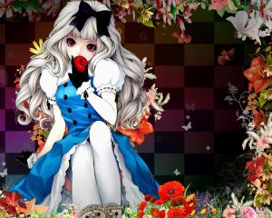 Anime Girls, Black Ribbons, Dress, Apples, Flowers, Butterfly wallpaper thumb