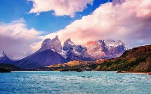 South America, Chile, Patagonia, lake, mountains, clouds, sky wallpaper thumb