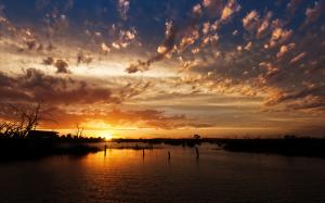 Sunset Sunlight Landscape Clouds Lake HD wallpaper thumb