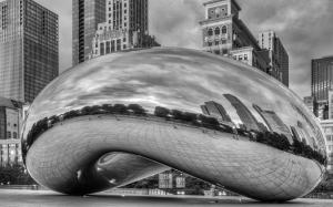Chicago Buildings Skyscrapers Millennium Park Reflection BW HD wallpaper thumb