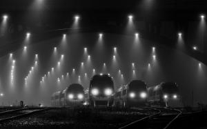 Night, Lights, Train Station, Railway, Mist, Monochrome, Technology wallpaper thumb