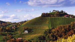 Austria, Burgenland, mountains, houses, fields wallpaper thumb