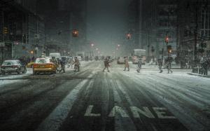 City, Snow, Traffic Lights, Street, Winter, Building, Car, Mist wallpaper thumb