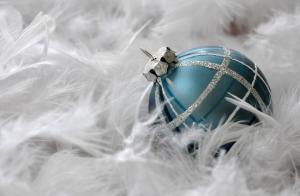 christmas decorations, sequins, ball, feathers, close-up wallpaper thumb