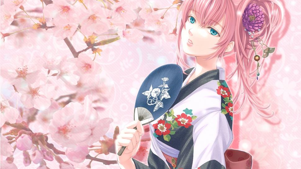 Cherry blossom long hair anime girls anime Japanese clothes blue eyes pink hair looking at viewer wallpaper,cherry blossom HD wallpaper,long hair HD wallpaper,anime girls HD wallpaper,anime HD wallpaper,japanese clothes HD wallpaper,blue eyes HD wallpaper,pink hair HD wallpaper,looking at viewer HD wallpaper,1920x1080 wallpaper