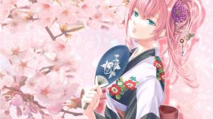 cherry blossom long hair anime girls anime Japanese clothes blue eyes pink hair looking at viewer wallpaper thumb