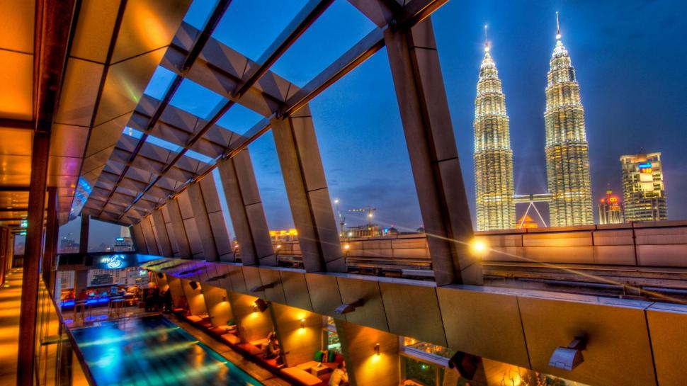 View From A Hotel Pool In Kuala Lumpur Hdr wallpaper,view HD wallpaper,windows HD wallpaper,skyscrapers HD wallpaper,pool HD wallpaper,nature & landscapes HD wallpaper,1920x1080 wallpaper