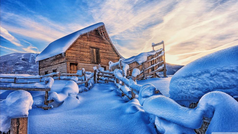 Cabin Covered with Snow wallpaper,Winter HD wallpaper,3554x1999 wallpaper