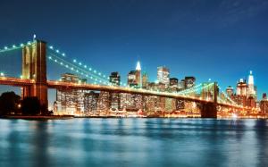Brooklyn Bridge, New York, city, night lights wallpaper thumb