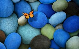 Butterfly on blue stones wallpaper thumb