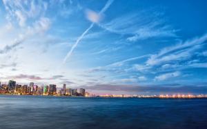 Miami, Florida, USA, sea, evening, lights, city wallpaper thumb
