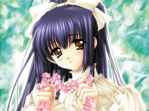 Anime girl holding garlands wallpaper thumb