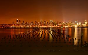 New York city, USA, pier, Hudson River, night, skyscrapers, lights wallpaper thumb