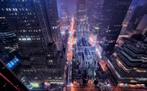 New York city night view, street, buildings, skyscrapers, lights, USA wallpaper thumb