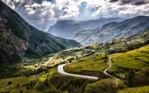 France, Alps, mountains, fields, roads, village, clouds, sun rays wallpaper thumb