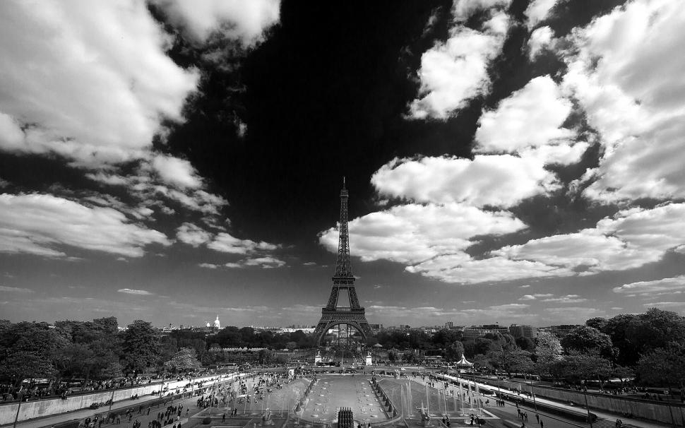 Eiffel Tower Tower Paris BW Clouds HD wallpaper,clouds HD wallpaper,cityscape HD wallpaper,bw HD wallpaper,tower HD wallpaper,paris HD wallpaper,eiffel HD wallpaper,1920x1200 wallpaper