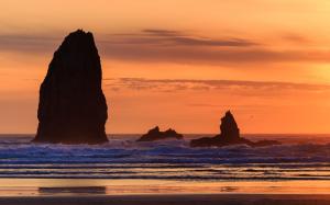 Beach Sunset Ocean Rock Stone HD wallpaper thumb
