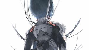 Neon Genesis Evangelion, Ayanami Rei, Wires, Solo, Simple Background wallpaper thumb