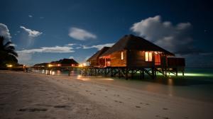 Resort Tropical Hotel Hut Ocean Beach Night Clouds HD wallpaper thumb