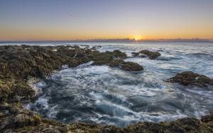 Ocean Rocks Stones Sunset HD wallpaper thumb