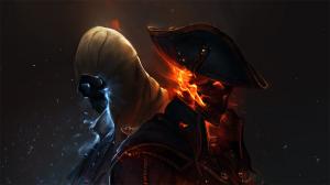 Assassin's Creed Black Flag Pirate Skull Fire Drawing HD wallpaper thumb