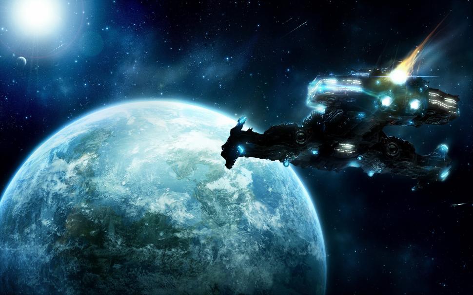 Spaceship flying to the Earth wallpaper,Spaceship HD wallpaper,Flying HD wallpaper,Earth HD wallpaper,2560x1600 wallpaper