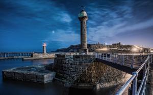 Fantastic Lighthouses Infront Of A Town On A Cliff Hdr wallpaper thumb