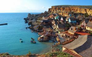 Malta Coast Sea Mellieha Cities Buildings Houses Ocean Boats Landscapes Cliff Shore Image Gallery wallpaper thumb