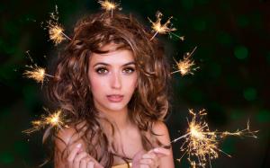 Girl, portrait, sparklers, hairstyle wallpaper thumb