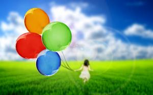 Balloons, girl, silhouette, nature, grass, green, sky wallpaper thumb