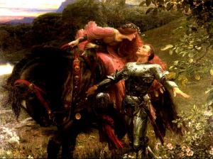 la belle art forest horse Knight Love Mountains painting Red head woman HD wallpaper thumb