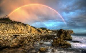 Rainbow, sea, rocks wallpaper thumb