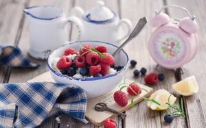 Berries, raspberry, blueberry, alarm clock, bowl wallpaper thumb