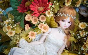 Toy girl, doll, flowers wallpaper thumb