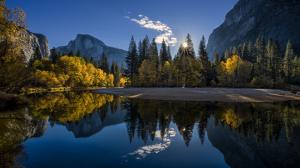 California, Yosemite National Park, mountains, forest, lake, sunrise wallpaper thumb