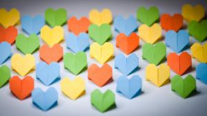 Paper art, love-heart origami, colorful wallpaper thumb