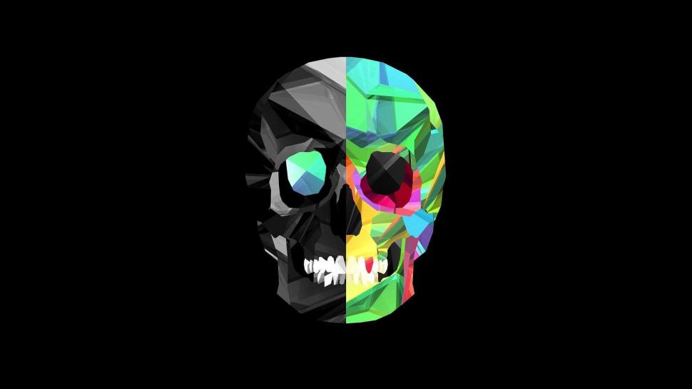 Colorful Skull Black Background Wallpaper 3d And Abstract