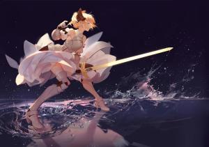 Anime Girls, Sword, Water wallpaper thumb